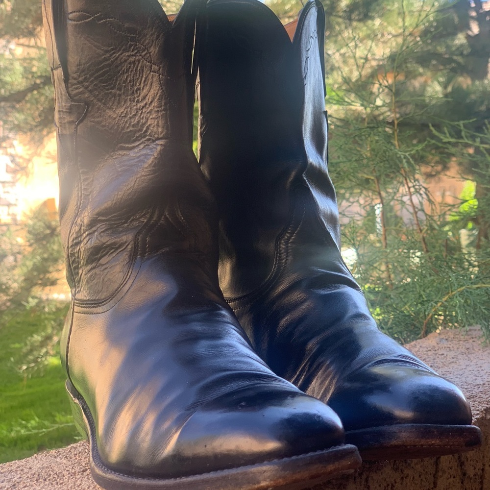 Lucchese Boots Mens 13 Western Roper Cowboy Leather Classic Black Pull On Retro